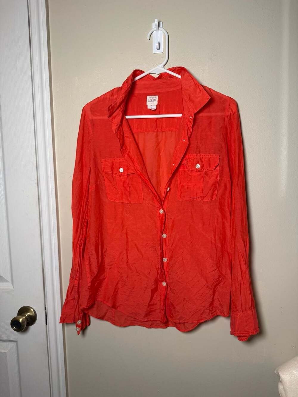 J.Crew The Perfect Shirt Size M Red coral Burnt orange Cotton Silk Long Sleeve B